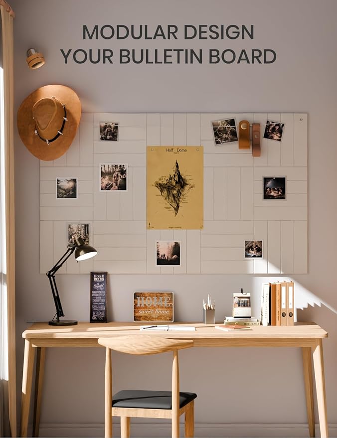 Fluxynara 36" x 24" Large Felt Bulletin Board, Milky White | 6 Pack Cork Board Alternative with 30 Safe Adhesive Tabs, Pin Boards for Wall Decor, Home, Office, Classroom,Dorm