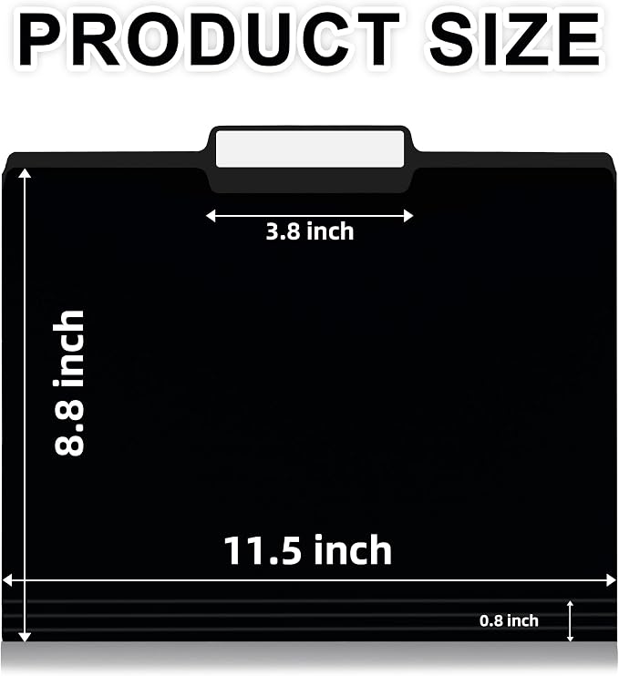 VZCPYTPM 100 Packs Black File Folder,Manilla File Folders Letter Size,1/3-Cut Tabs,8.5x11 File Folders for Office Filing,School Projects and Home,Organizer File Folder