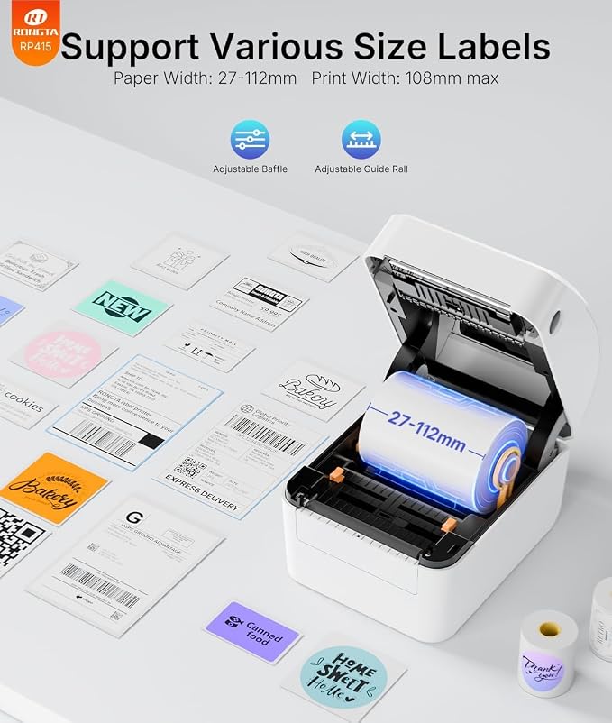 Rongta Bluetooth Shipping Label Printer RP415, Wireless 4x6 Thermal Label Printer for Shipping Packages, Small Business, Home, Office, Compatible with E-Commerce Platform