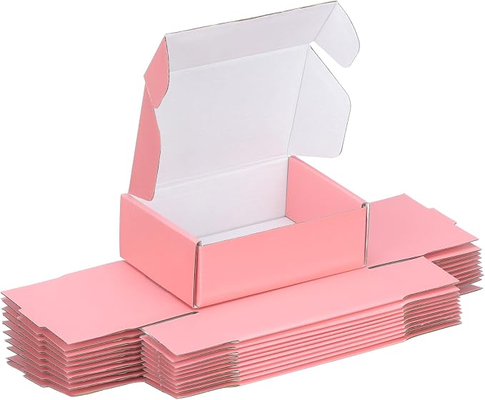 FARRAY 50 Pack of 6x4x2 Inches Small Shipping Boxes, Durable Corrugated Cardboard Boxes for Shipping, Gift, Mailing and Packaging, Pink