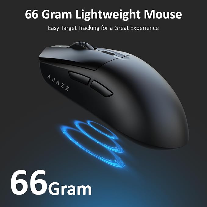 AJAZZ AJ139 V2 MC Wireless Gaming Mouse with RGB Charging Dock, 66g Ultra-Lightweight Tri-Mode Optical Mouse, 12000 DPI PAW3311 Sensor, Ergonomic Rechargeable Gaming Mouse for PC/Mac - Black