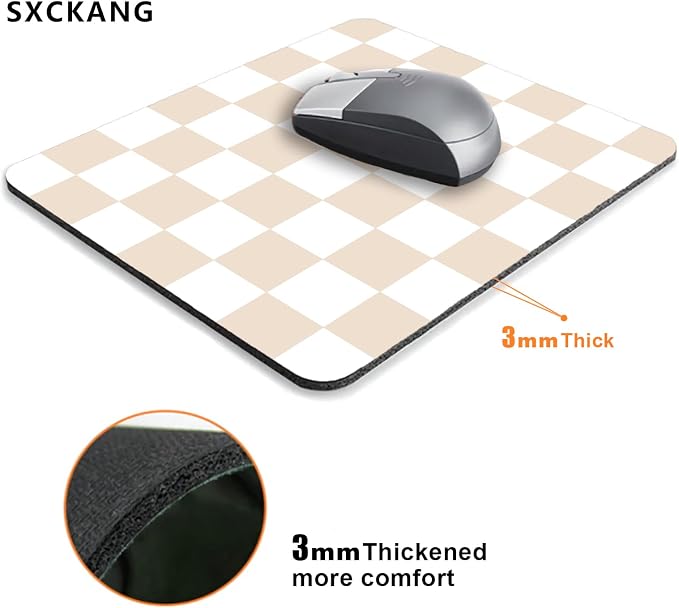 Cute Checkered Mouse Pad, Retro Beige Sand Mousepad, Square Aesthetic Mice Pad Perfect Design for Gaming, Computer, Laptop, Office Work Home, Non-Slip Rubber Mouse Mat, 9.5x7.9 inch