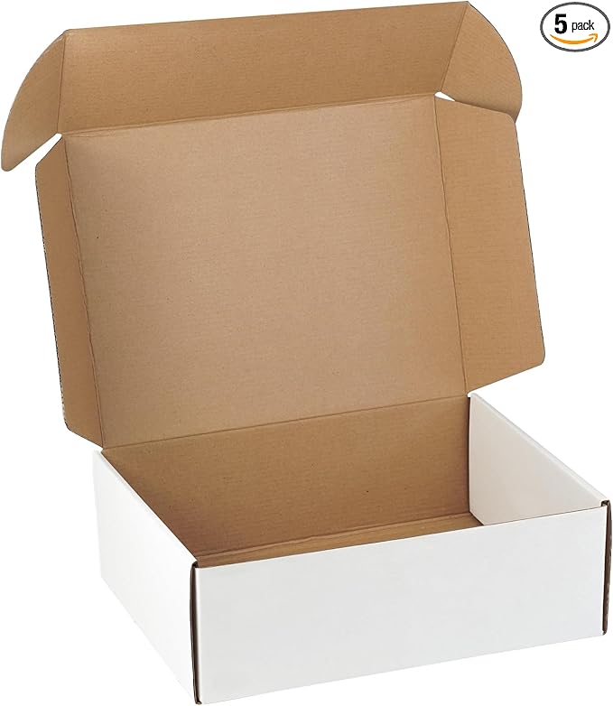 13"x10"x4" Shipping Boxes Set of 5, White Corrugated Cardboard Box Literature Mailer