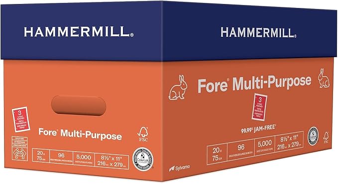 Hammermill Printer Paper, Fore Multipurpose 20 lb Copy Paper, 3 hole - 1 Ream (500 Sheets) - 96 Bright, Made in the USA