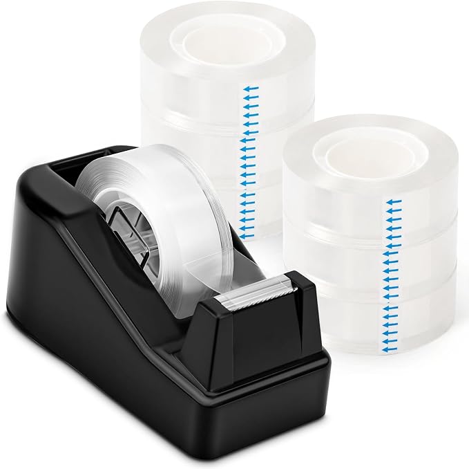 Lightweight Desktop Tape Dispenser, 6 Rolls Tape, 1-Inch Core | Tape Holder with Stable Non-Skid Base, 0.71 in x 1000 in per Roll, for Office Home School & Travel