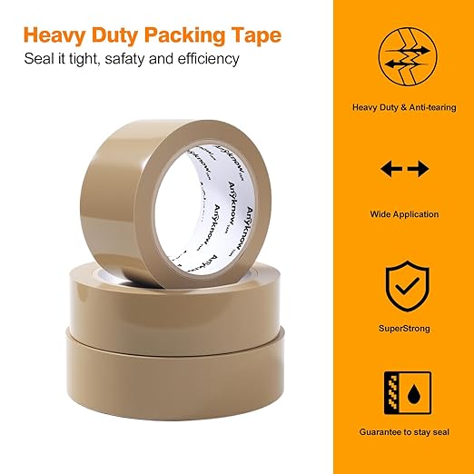 Brown Packing Tape 6 Rolls Heavy Duty Packing Tape with 1 Dispenser - 2.5mil x 1.88" x 60Y Strong Adhesive Packaging Tape for Carton Sealing, Shipping, Mailing & Storage
