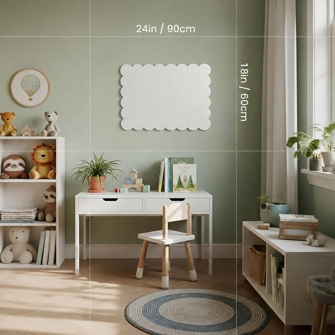 Scalloped Felt Bulletin Board 24 x 18 Inches (Warm Beige) | Decorative Wall Pin Board for Dorm, College & Bedroom, Memo Board for Photos, Notes & Study Display