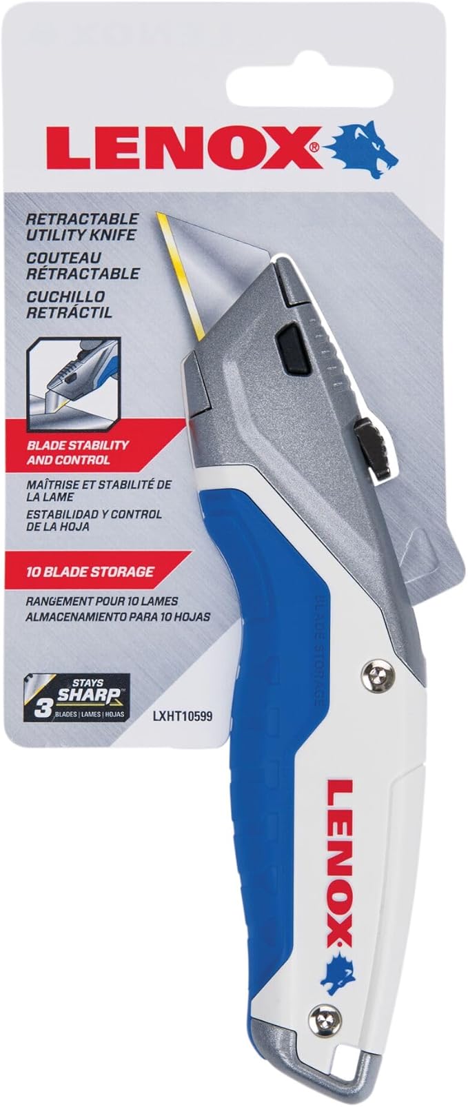 LENOX Utility Knife with 3 Bi-Metal Blades, Retractable, Foldable and Portable, Blade Storage (LXHT10599) (Pack of 5)