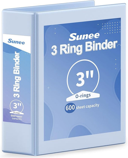 SUNEE 3 Ring Binder 3 Inch 1 Pack, Clear View Binder Three Ring PVC-Free (Fit 8.5x11 Inches) for School or Office Supplies, Haze Blue