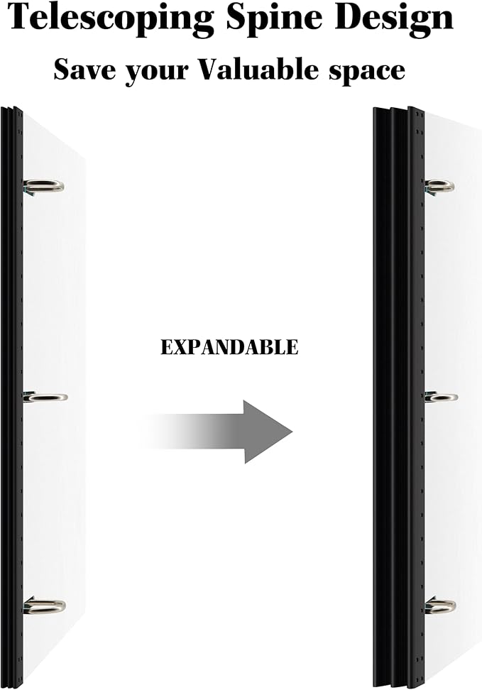 INFUN 1 Inch Telescoping 3 Ring Binder- 4 PCS-White, Portable Plastic Binder with Telescoping Spine, 3 Ring Binders with Foldable Front Cover Holds 8.5" x 11" Paper for School,Office and Homes