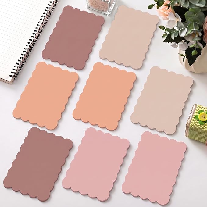 Eaasty 8 Pack Scalloped Sticky Notes 4" X 6" Brown Memo Pads | Aesthetic Cute Wavy Edges, Self-stick for School Office Desk, 240 Sheets Bulk, Pretty Design for Reminders Planning