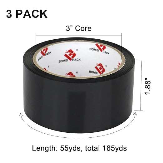 BOMEI PACK Black Packing Tape,Moving Tape,1.88 Inch x 55 Yards,2 Mil Thick Black Packaging Tape Refills with Dispenser,Heavy Duty Colored Shipping Storage Tape for Carton Sealing,Packaging and Moving