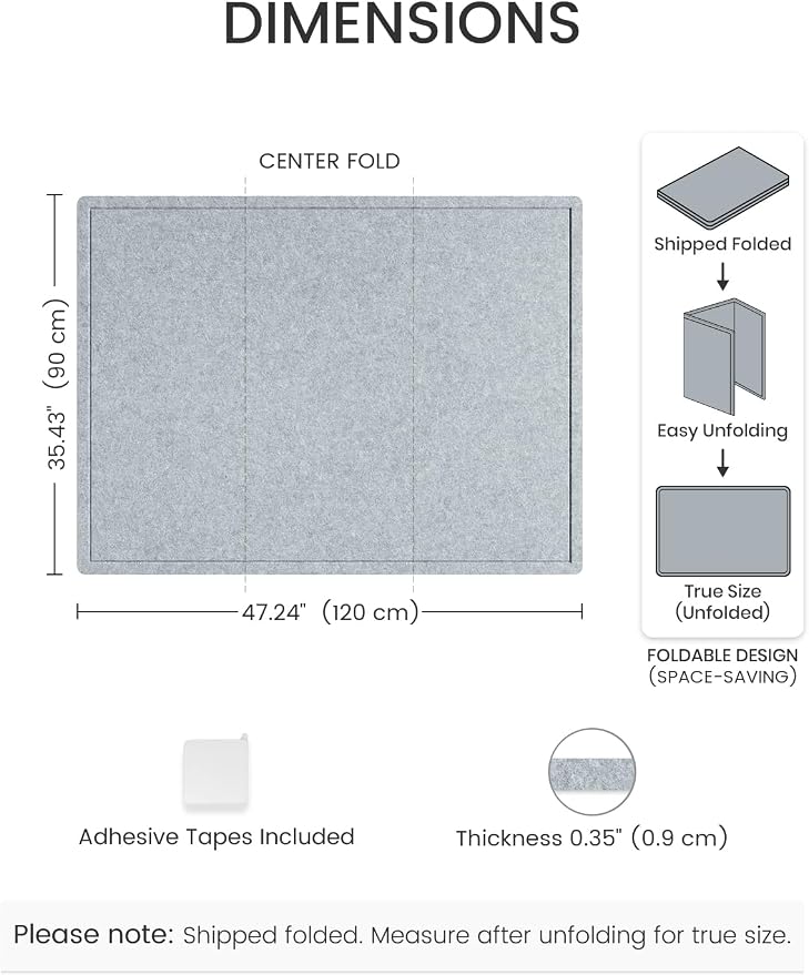 Fluxynara 47.2" x 35.4" Large Bulletin Board, Blue Gray | Cork Board Alternative with 24 Removable Adhesive Tabs, Foldable Felt Pin Board for Home, Office, Classroom & Dorm
