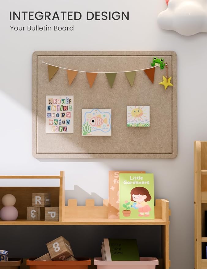 Fluxynara 23.6" x 17.1" Bulletin Board, Taupe | Cork Board Alternative with 12 Removable Adhesive Tabs, Foldable Felt Pin Board for Home, Office, Classroom & Dorm