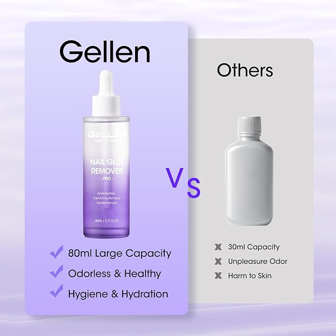Gellen Nail Glue Remover for Press on Nails, 80ML Gel Nail Glue Remover for Fake Tips, Non Acetone Gentle Glue Off for False Nails, Odorless Easy Glue Debonder, Not for Gel Nail Polish