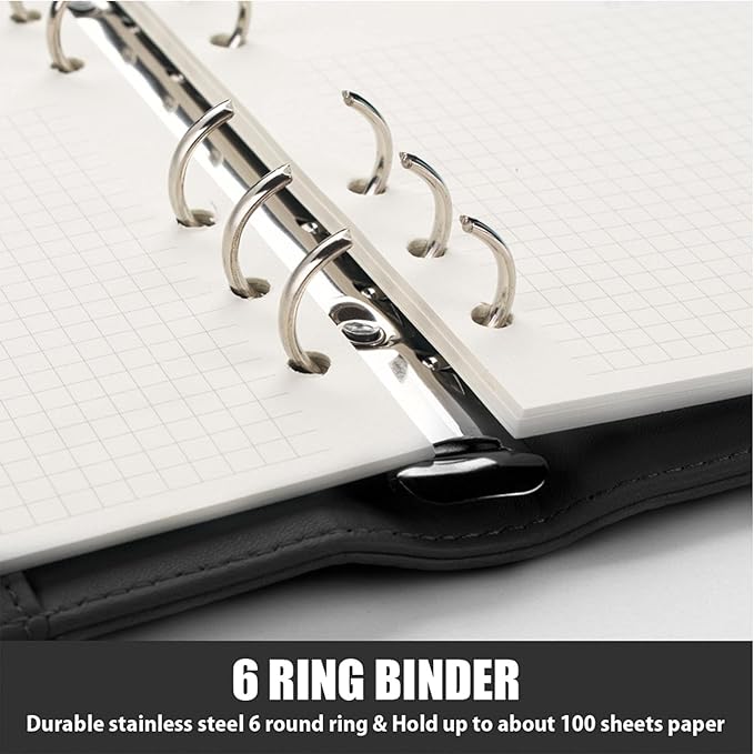 Sooez A5 Binder 6 Ring, Refillable Notebook Planner Cover, Small Leather Organizer Empty Binder for Budget,Journal,Photocard Holder,Recipe Book, Aesthetic Loose Leaf Binder with Magnetic Buckle