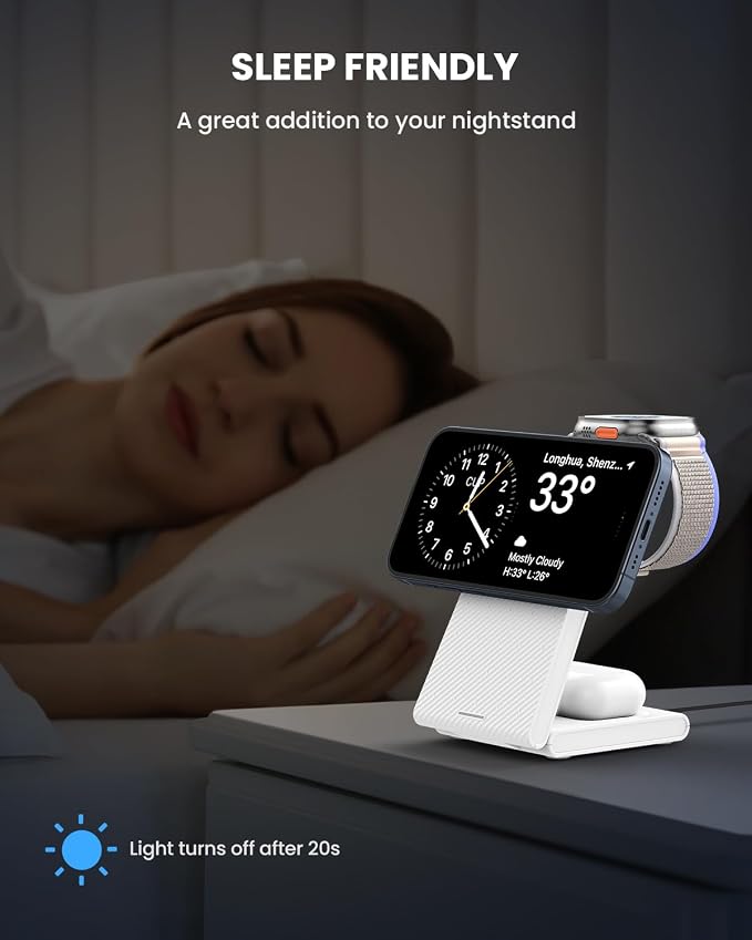 Wireless Charger Magnetic for Apple Devices - JoyGeek 3 in 1 Foldable Charging Station for Magsafe Compatible with iPhone 16 15 14 13 12 Pro Max Plus, Apple Watch 10 9 8 7 6 5 4 SE, AirPods 4/3/2/Pro
