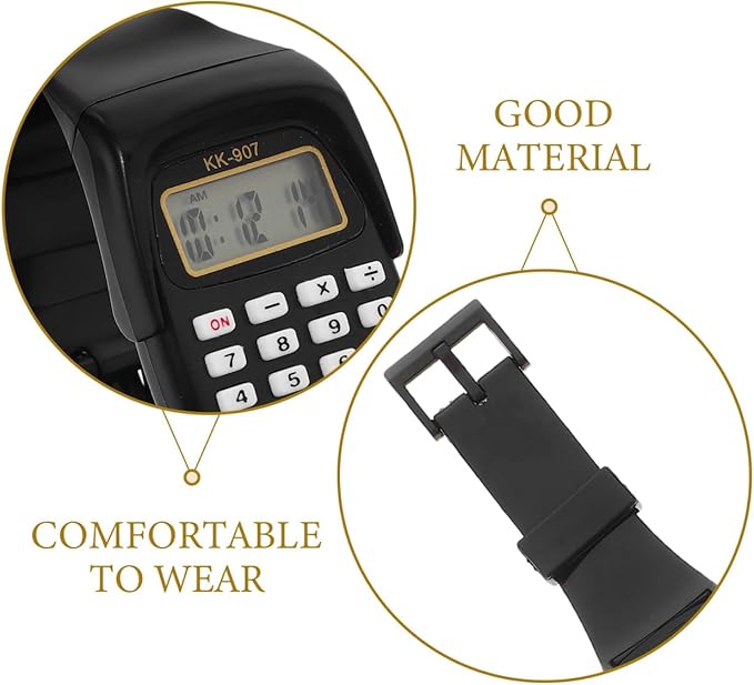 Veemoon 2pcs Calculation Watch Mens Watches Girl Calculating Calculator Watch Movement Clearly Calculators Watches Calculator Watch Childs Wrist Watch Phone Case Square Man, 22.50X3.30X1.20CM, Black
