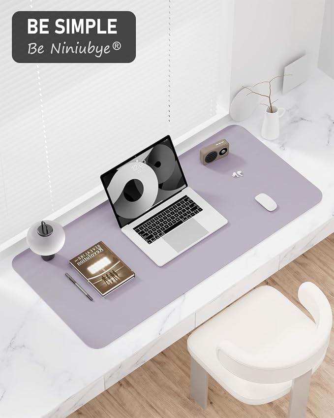 Desk Pad, 35.5" x 17" PU Leather Non-Slip Desk Mat Large Mouse Pad for Desktop, Waterproof Laptop Computer Writing Mat for Office, Home, Work, Gaming, Gray Pink