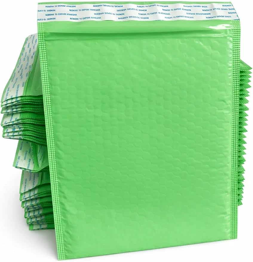 100 Mailers #000 4x8" Biodegradable Green Poly Bubble Padded Shipping Mailers Eco Friendly - Self Seal Sensible Mailers, Lightweight Durable Packaging for Shipping & Mailing