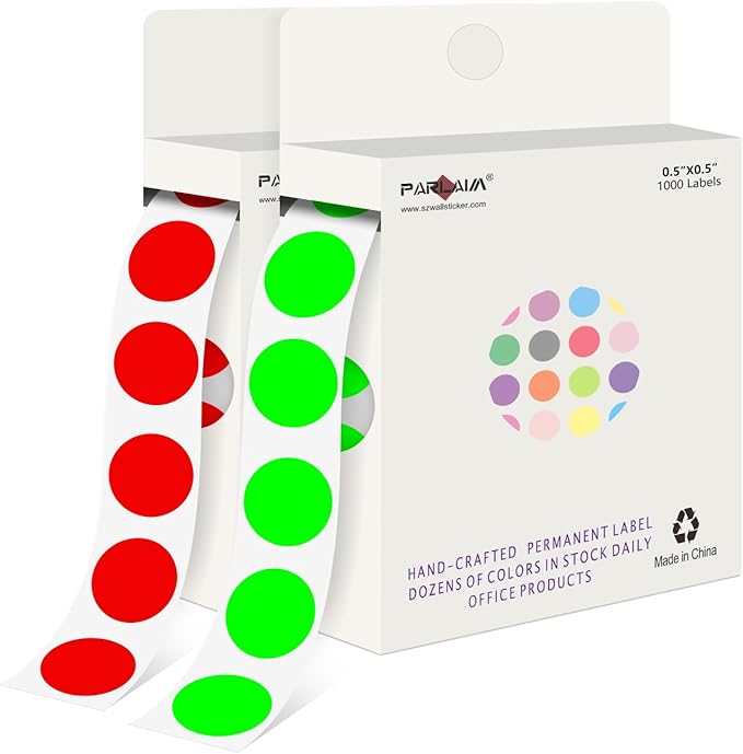 PARLAIM 1/2" Circle Dot Stickers 2 Rolls Pack 2000 Color Coded Labels for Home Commerce Business, Fluorescent Green + Red
