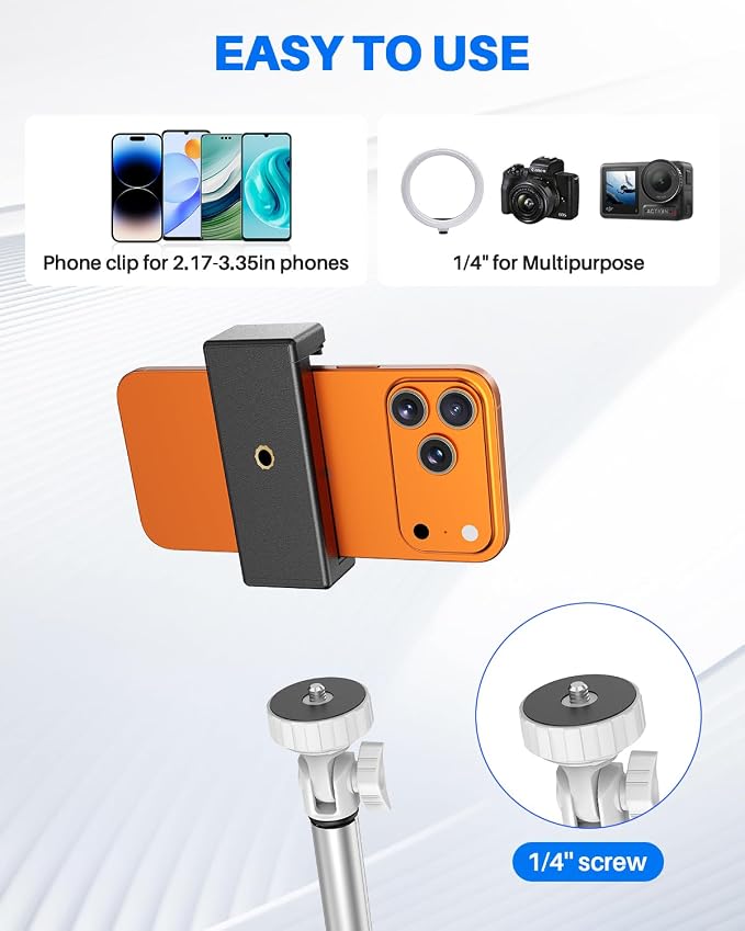 67" Phone Tripod, MIIASI Extendable Tripod for iPhone, Selfie Stick with Remote and Phone Holder, Compatible with iPhone/Android/Camera, Light Stand