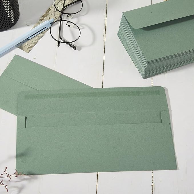 Wishop 100 Pack Sage-Green #10 Business Envelopes Self Seal Standard Envelopes for Office Checks, Business, Letter Mailing Invoices, 4.13 x 9.49 Inches (100)