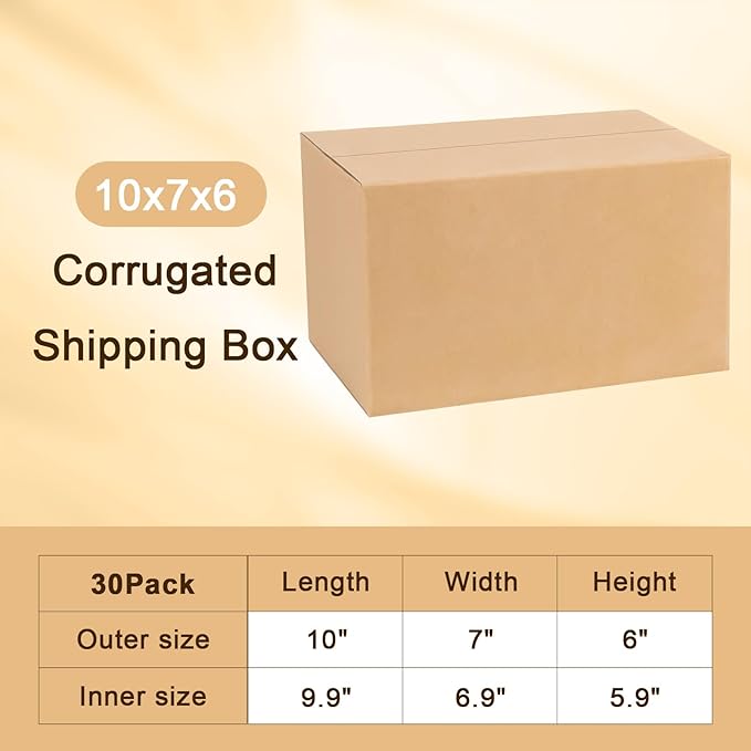 30 Pack 10x7x6 Shipping Boxes for Small Business, Brown Mailer Corrugated Cardboard Boxes for Shipping Mailing