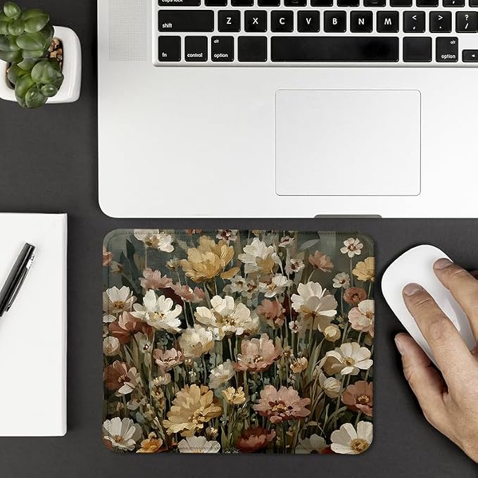Vintage Moody Floral Square Mouse Pad, Retro Cottagecore Botanical Flower Aesthetic Mousepad Mat for Home Office Computer Gaming Desk Accessories 9.5x7.9 in