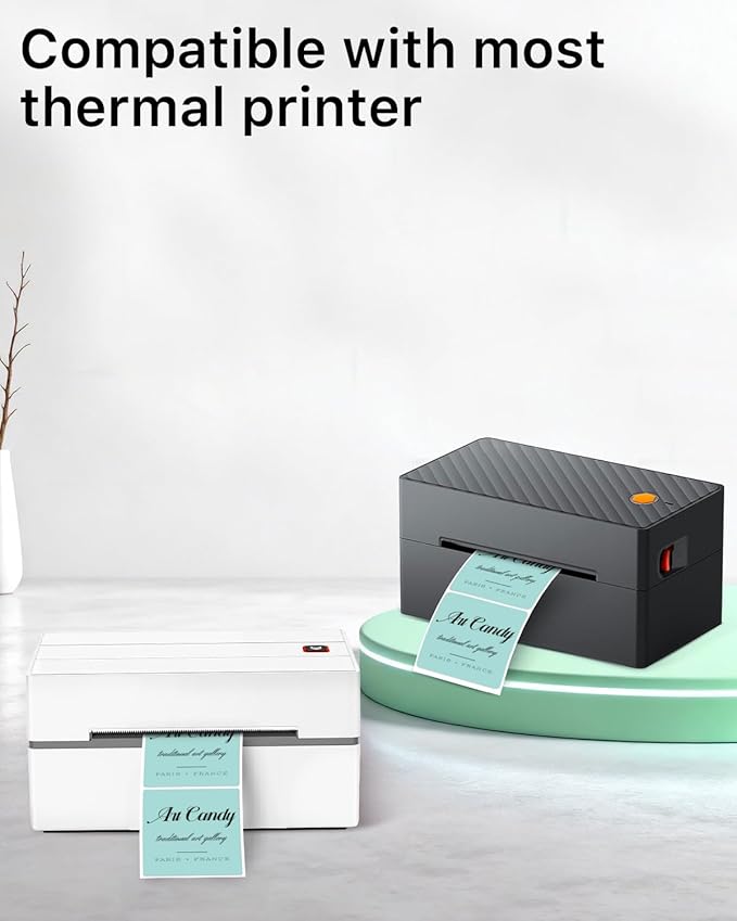 iEager Green Square Thermal Label Stickers, 2"x2" Self-Adhesive Square Direct Thermal Labels with Perforation Line, 500 Sheets/Roll