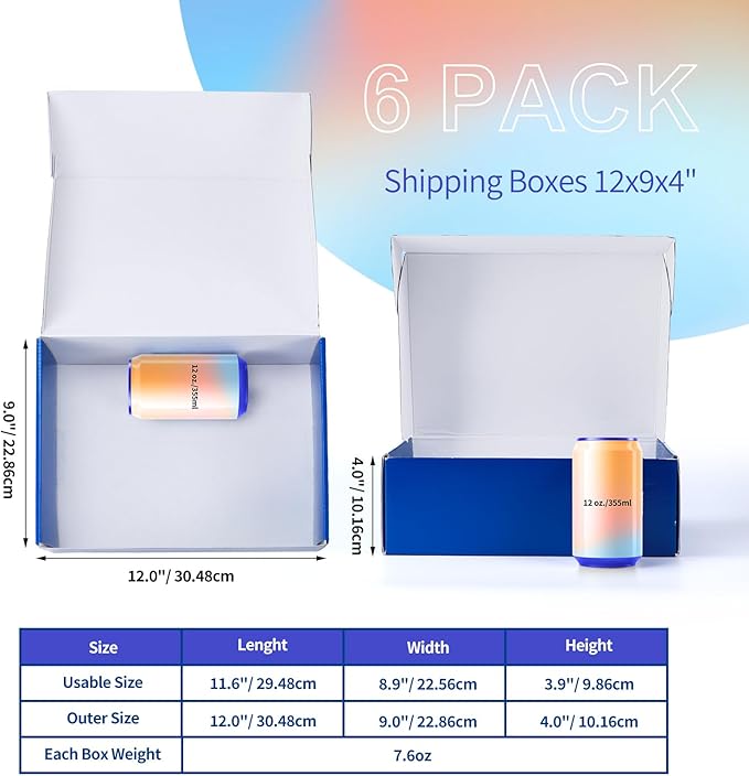 PHAREGE 12x9x4 inch Gift Shipping Boxes Bulk 6 Pack Blue, Tab Lock Tuck Top Mailing Boxes for Packaging Small Business, Medium Cardboard Mailer Boxes for Wrapping Present