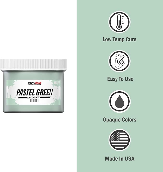 Rapid Cure® Pastel Green Screen Printing Ink (Pint - 16oz.) - Plastisol Ink for Screen Printing Fabric - Low Temperature Curing Plastisol by Screen Print Direct - Green Fast Cure Ink for Silk