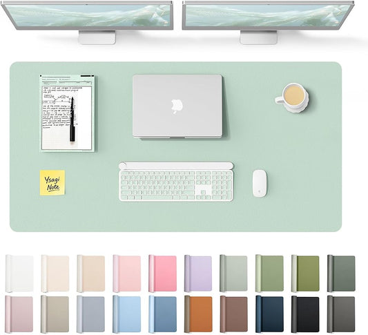 YSAGi Leather Desk Protector, Office Mat, Large Mouse Mat, Non-Slip PU Leather Blotter, Laptop Desk Pad, Waterproof Writing Pad for Office and Home (Pale Green, 47.2" x 23.6")
