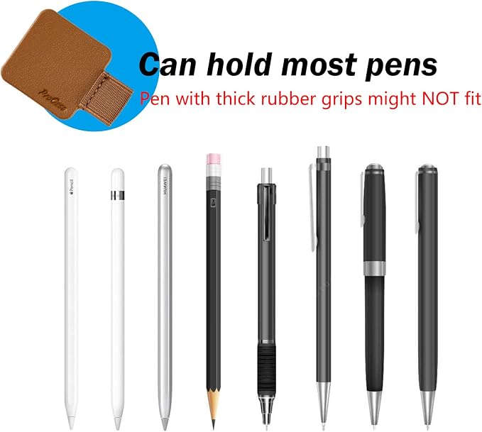 ProCase (5 Pack Pen Loop Holder for Notebooks Journals Planners Tablet Case, Self Adhesive Leather Pencil Holder with Elastic Loop for Pens, Apple Pencil, Stylus Pen -Brown