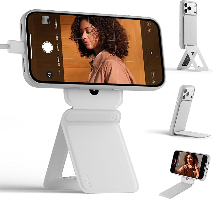 MOFT Phone Stand, Magnetic Phone Tripod Stand Stain-Resistant MOVAS Leather & Angle Adjustment & Strong Magnets Tripod for iPhone 17/16/15/14/13/12 (Included Metal Ring)-Misty Cove