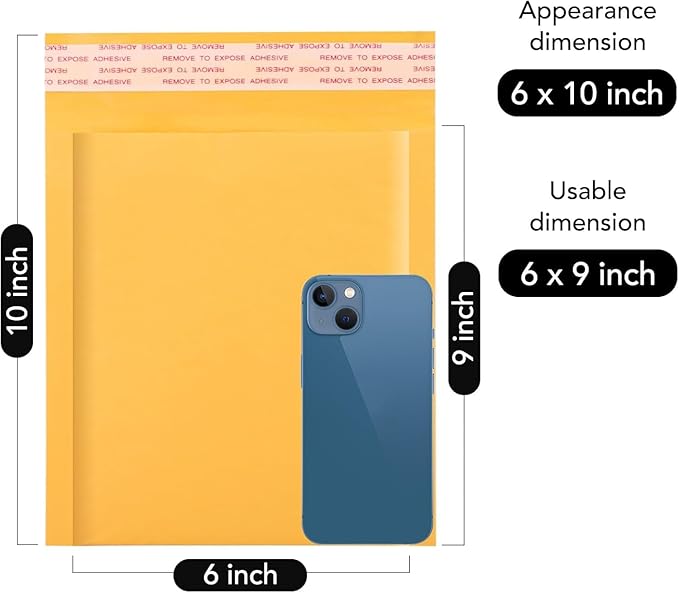 Fuxury Kraft Bubble Mailer 6x10 Inch 9600 Pack Usable Size 6x9" Strong Adhesion Padded Envelopes,Self Seal Bubble Envelopes, Waterproof Cushioned Padded Mailers for Small Business,Bulk #0 Yellow