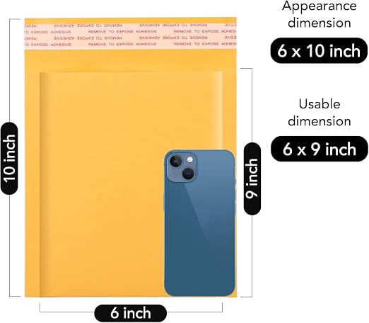 Fuxury Kraft Bubble Mailer 6x10" 9600Pack Usable Size 6x9" Padded Envelopes | Strong Adhesion Self Seal Bubble Envelopes, Waterproof Cushioned Padded Mailers for Small Business,Bulk #0 Yellow