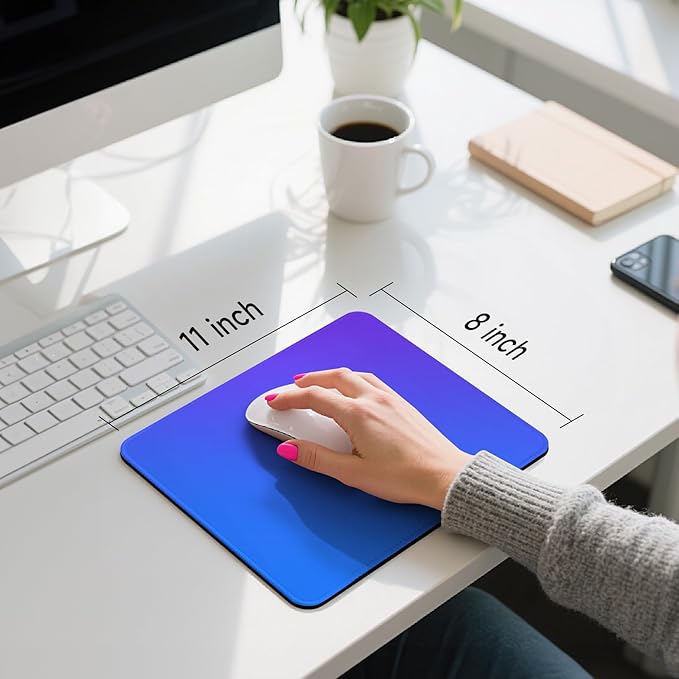 Premium Mouse Pad with Stitched Edges – 10.2 x 8.3 in | Smooth, Washable Mat with Non-Slip Base | Personalized Cute MousePads for Laptop, Computer, Office, Home (Blue-Purple Gradient)