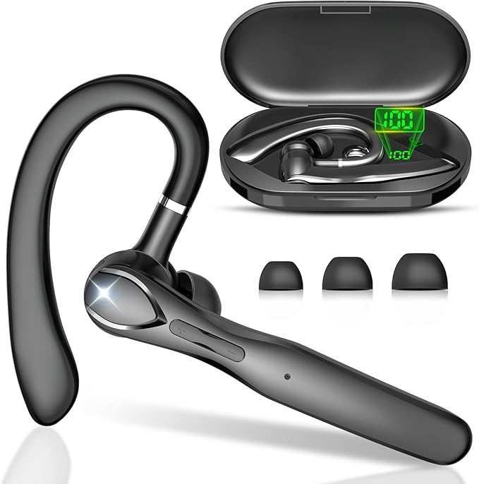 Bluetooth Headset, Wireless Bluetooth Earpiece with 400mAh Charging Case 50 Hours Talking Time Built-in Microphone for iOS Android Cell Phone, V5.3 Hand-Free Headphones for Trucker, Office