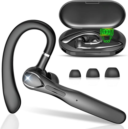Bluetooth Headset, Wireless Bluetooth Earpiece with 400mAh Charging Case 50 Hours Talking Time Built-in Microphone for iOS Android Cell Phone, V5.3 Hand-Free Headphones for Trucker, Office