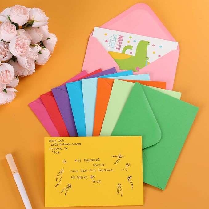 50 Pack 4x6 Envelopes,Contour Flap A4 Envelopes for Back to School,Engagement Invites,Weddings Invitation,Baby shower,Perfect for RSVP Card 120gsm(10 Assorted Colors)