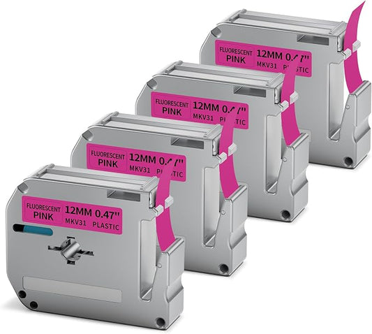 Replacement for Brother M Tape Neon Pink 12mm 0.47 M-KV31 P Touch Label | Compatible with Brother P Touch PT-M95 PT-65 PT-45 PT-70 PT-80 Label Maker, Black on Fluorescent Pink, 4 Pack
