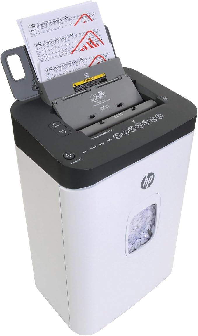 HP - Micro Cut Paper Shredder, 12-Sheet Manual, 150-Sheet Auto Feed | Micro Cut High Security Shredding, Auto Feed And Manual Capacity, Continuous Performance, Large Capacity, Rolling Casters
