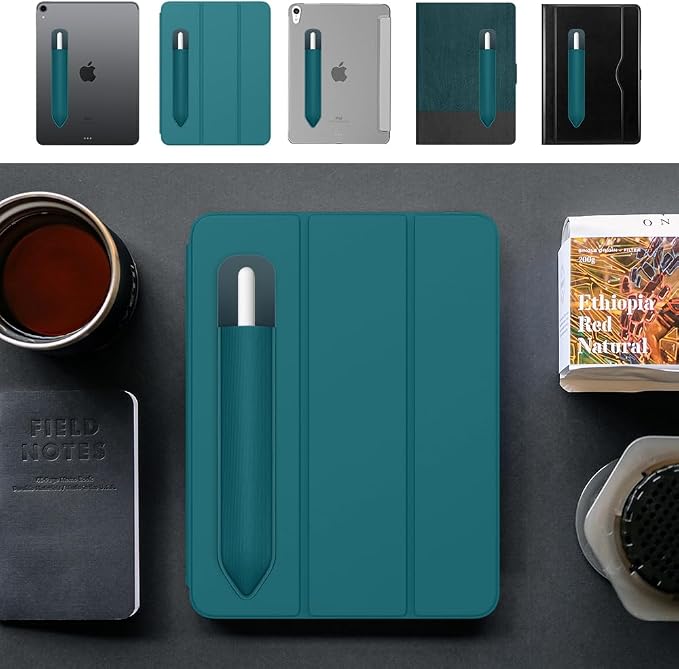 MoKo Adhesive Pencil Case Holder Sticker for Apple Pencil, Midnight Green | Elastic Pencil Pocket Pouch, Adhesive Sleeve, Attached to iPad Case, For Pro/USB-C/1st/2nd Gen and Similarly Stylus Pens
