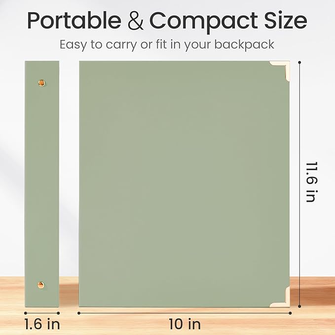 Sooez 2 Pack 3 Ring Binder with Metal Corners, Cute 1 Inch Binders Fits 175 Sheets of Paperwork, Three Ring Recipe Binder with Pocket for Women School Office Supplies, 8.5" x 11", Olive Green & Beige