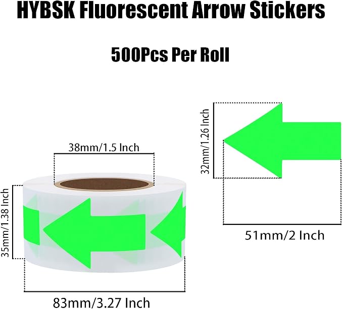 Hybsk Arrow Stickers Bright Eye-Catching Versatile Arrow Signs for Office Marking Plans Total 500 Labels Per Roll (Fluorescence Green)