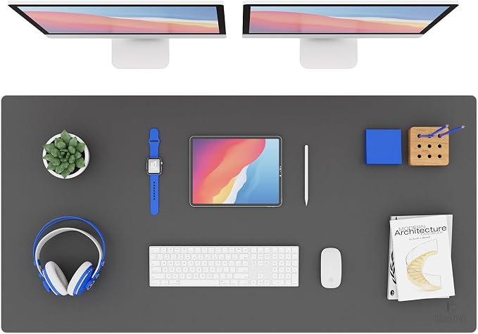 K KNODEL Extra Large Desk Mat, Leather Mouse Pad (47.2"x23.6", Dark Gray) | Desk Pad, Keyboard Pad, Computer and Laptop Mat, Desktop Protector and Cover, Writing Pad and Blotter for Home Office