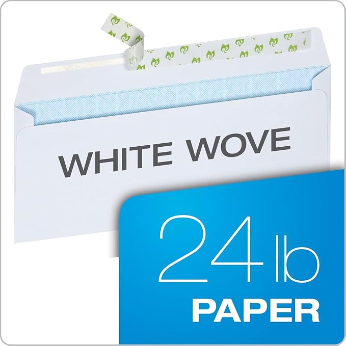 Quality Park #10 Security Envelopes, No Window, Redi-Strip Self Seal Envelopes, 24-lb White Wove, 4-1/8" x 9-1/2", 1500 per Box (QUA69118)