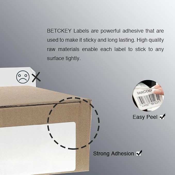 BETCKEY - 4" x 3" (102 mm x 76 mm) Thermal Labels, [2 Roll/1000 Labels] | Perforated, Strong Adhesive, Compatible with Zebra & Rollo Label Printer