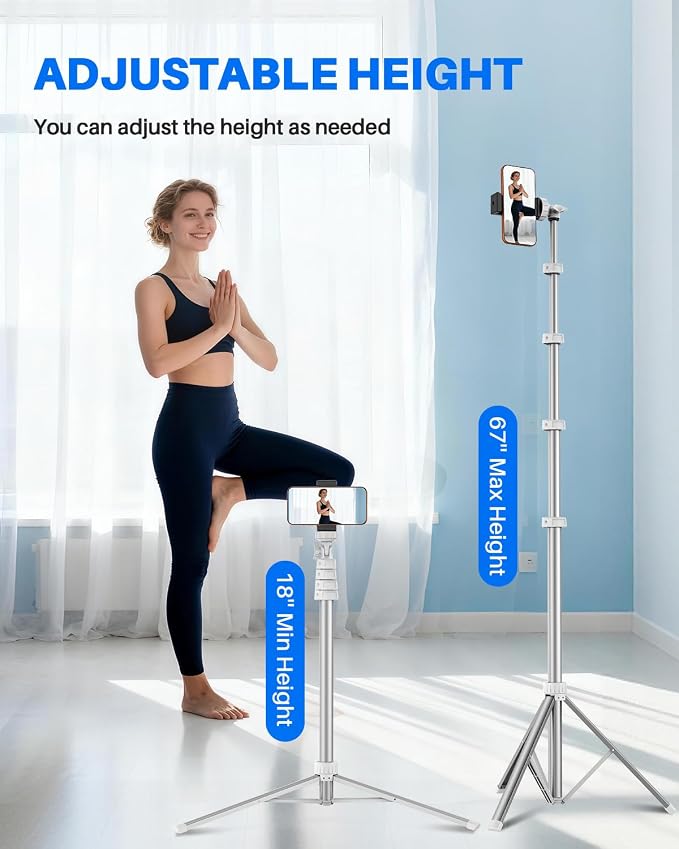 67" Phone Tripod, MIIASI Extendable Tripod for iPhone, Selfie Stick with Remote and Phone Holder, Compatible with iPhone/Android/Camera, Light Stand